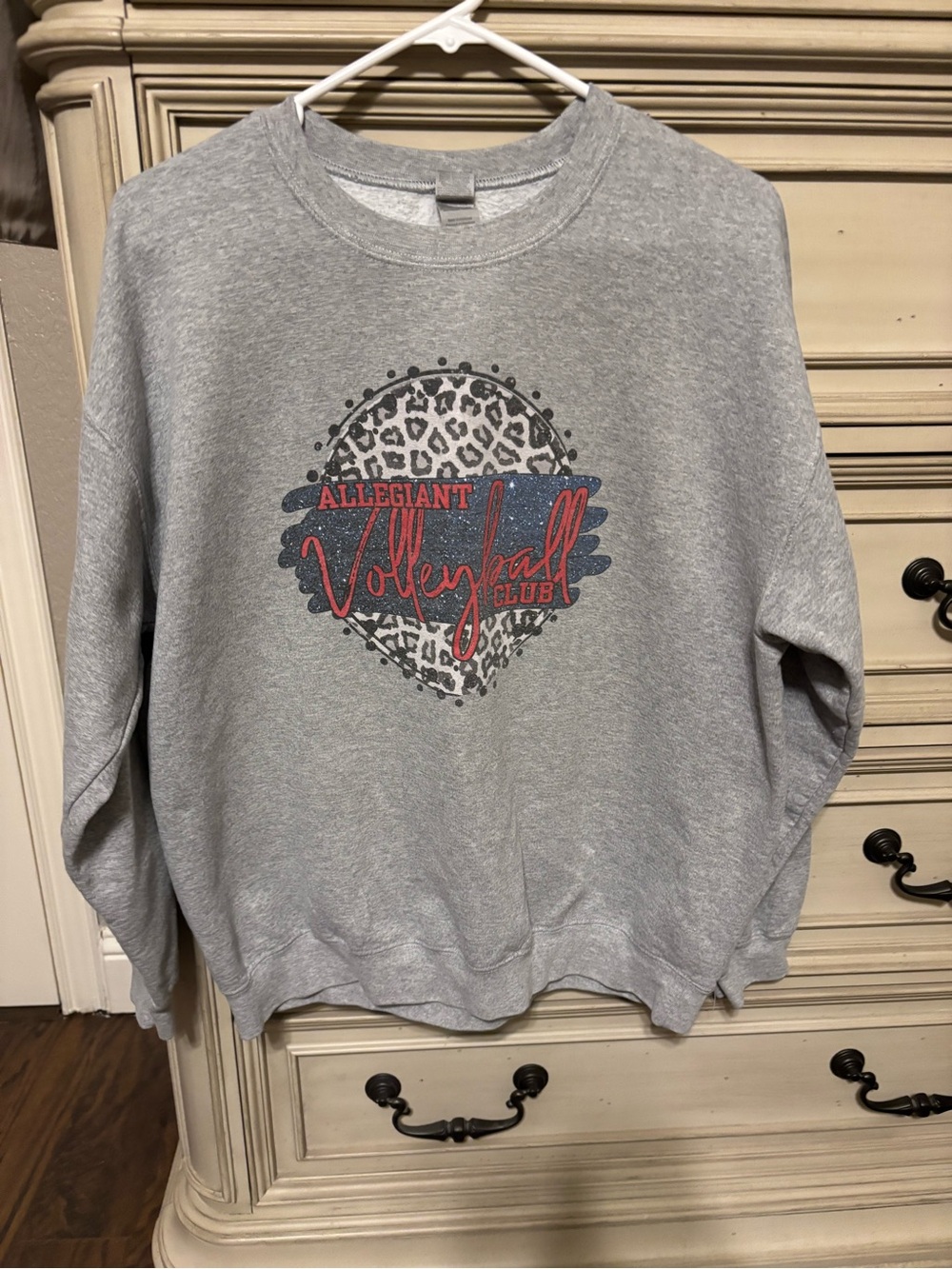 Gildan Gray Crewneck Sweatshirt with Red Volleyball Graphic
